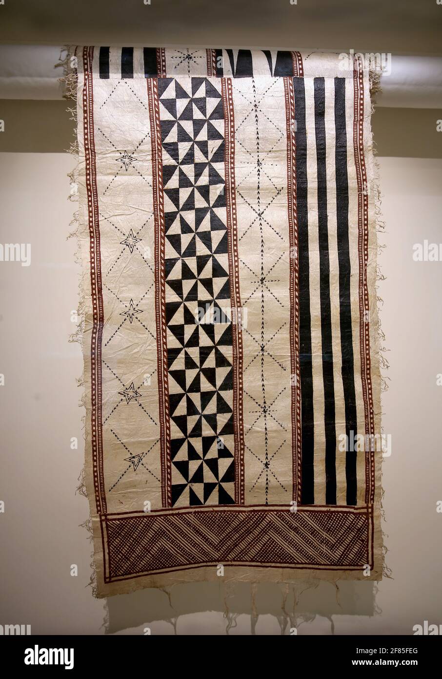 Tapa. Peinture BarkCloth des îles Fidji (environ 1870). Écorce des arbres. Musée des cultures du monde. Barcelone, Catalogne. Espagne. Banque D'Images