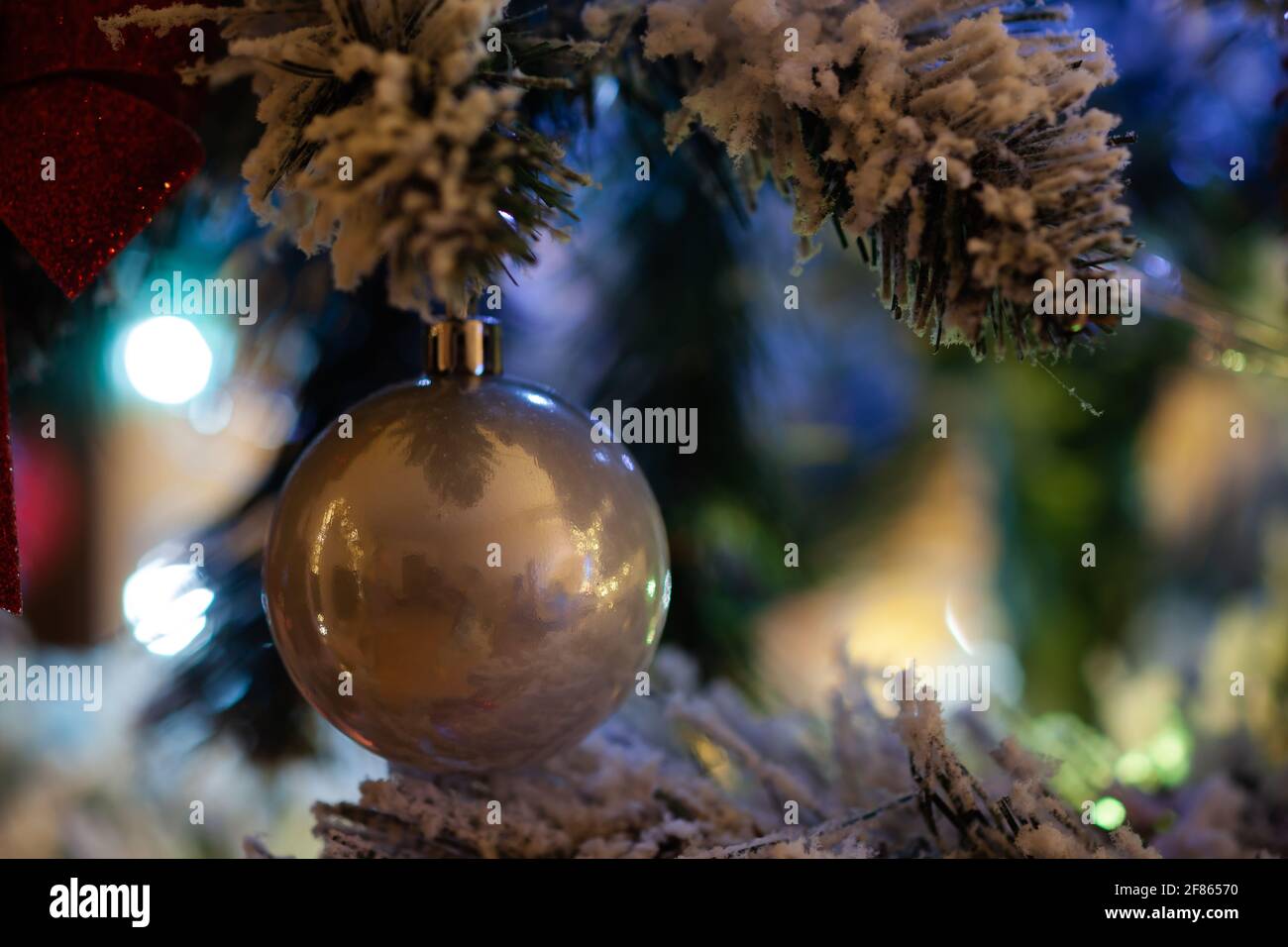 Boule de Noël brillante sur l'arbre de Noël Banque D'Images