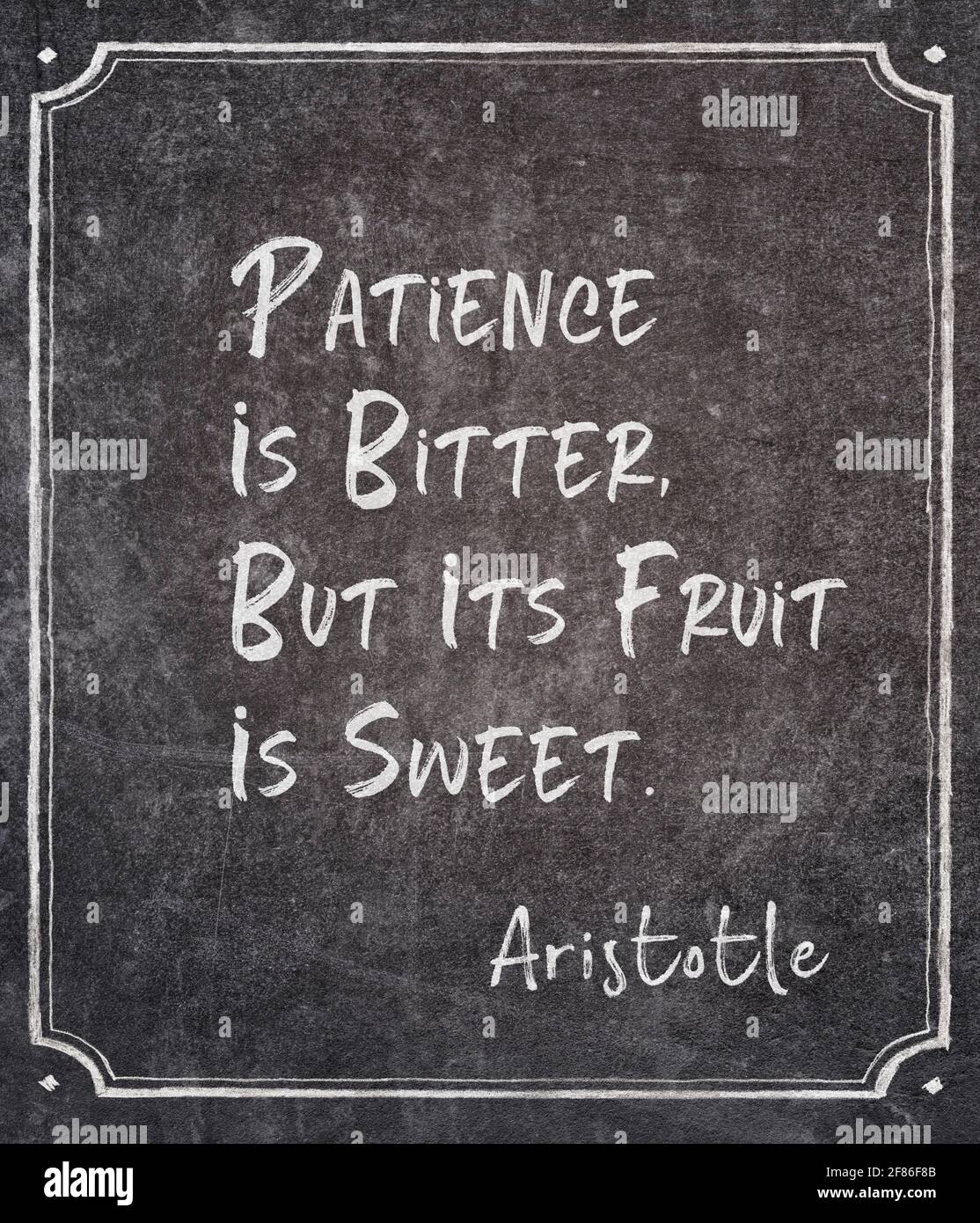 La Patience Est Amere Mais Son Fruit Est Doux La Philosophie Grecque Antique Citation D Aristote Ecrite Sur Tableau Encadre Photo Stock Alamy