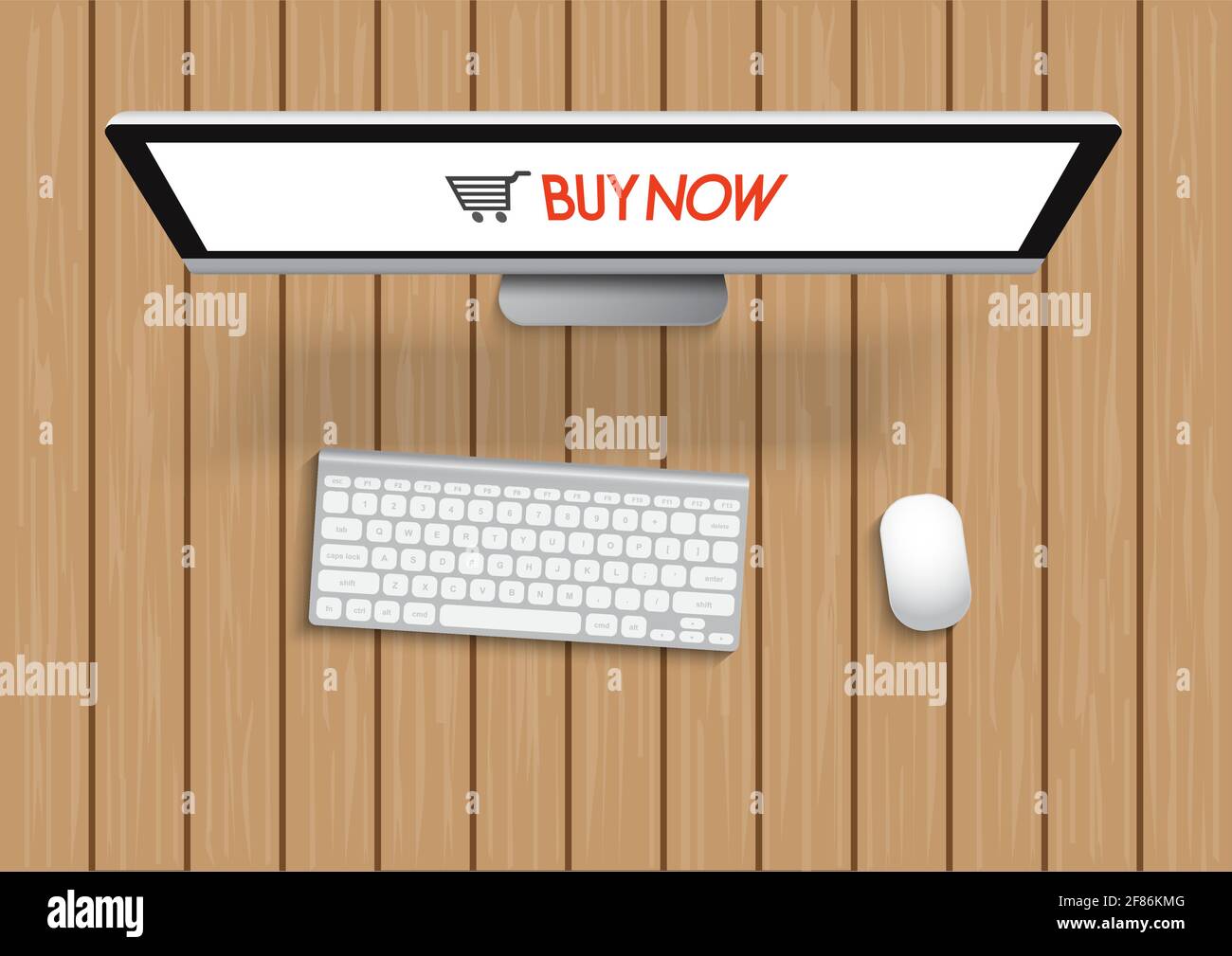 Achat avec ordinateur et écran acheter maintenant sur table en bois. Achat en ligne concept. vecteur illustrator. Illustration de Vecteur