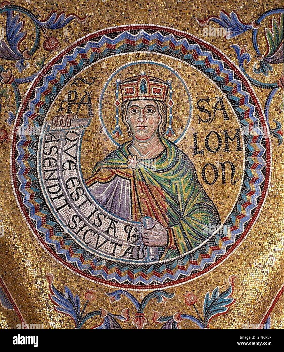 6801. Roi Salomon, détail de la mosaïque dans la basilique Saint-Marc, datant du 12ème. C. Venise, Italie. Banque D'Images