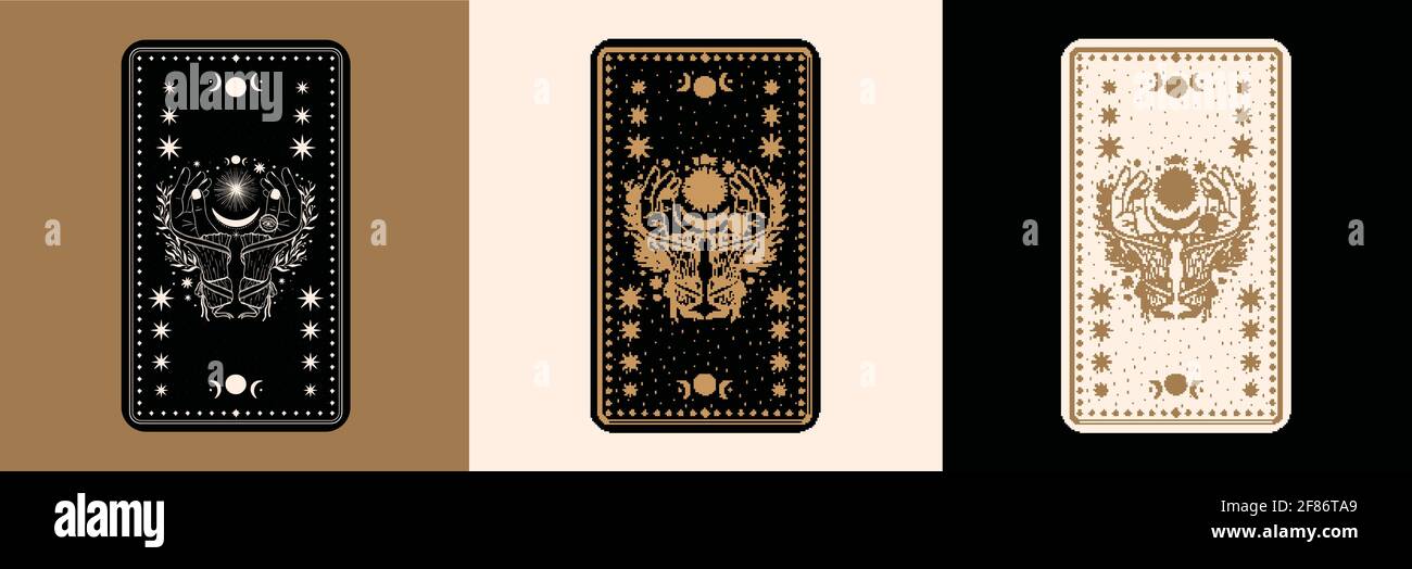Carte de bureau de tarot mystique.occulte ésotérique carte de tarot vintage.Witch fortune de dire le thème de modèle. Illustration de Vecteur