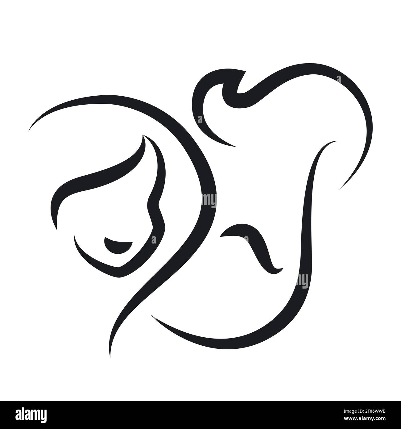 Design du logo du salon de beauté et du salon de coiffure avec visages féminins et masculins. Idéal pour le salon de beauté, le salon de coiffure, le spa, le massage, le concept cosmétique et beauté. Illustration de Vecteur