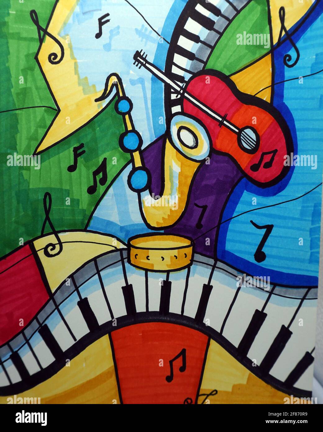 Art, dessin ,moderne ,abstrait ,marqueur colique , couleur, cercle ,musique tonale , perspective , formes géométriques , créativité, géométrie Banque D'Images