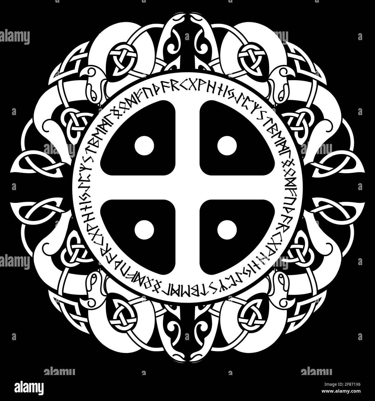 Style scandinave viking. Croix du soleil, ornement Old Norse et runes - l'alphabet des anciens Vikings Illustration de Vecteur