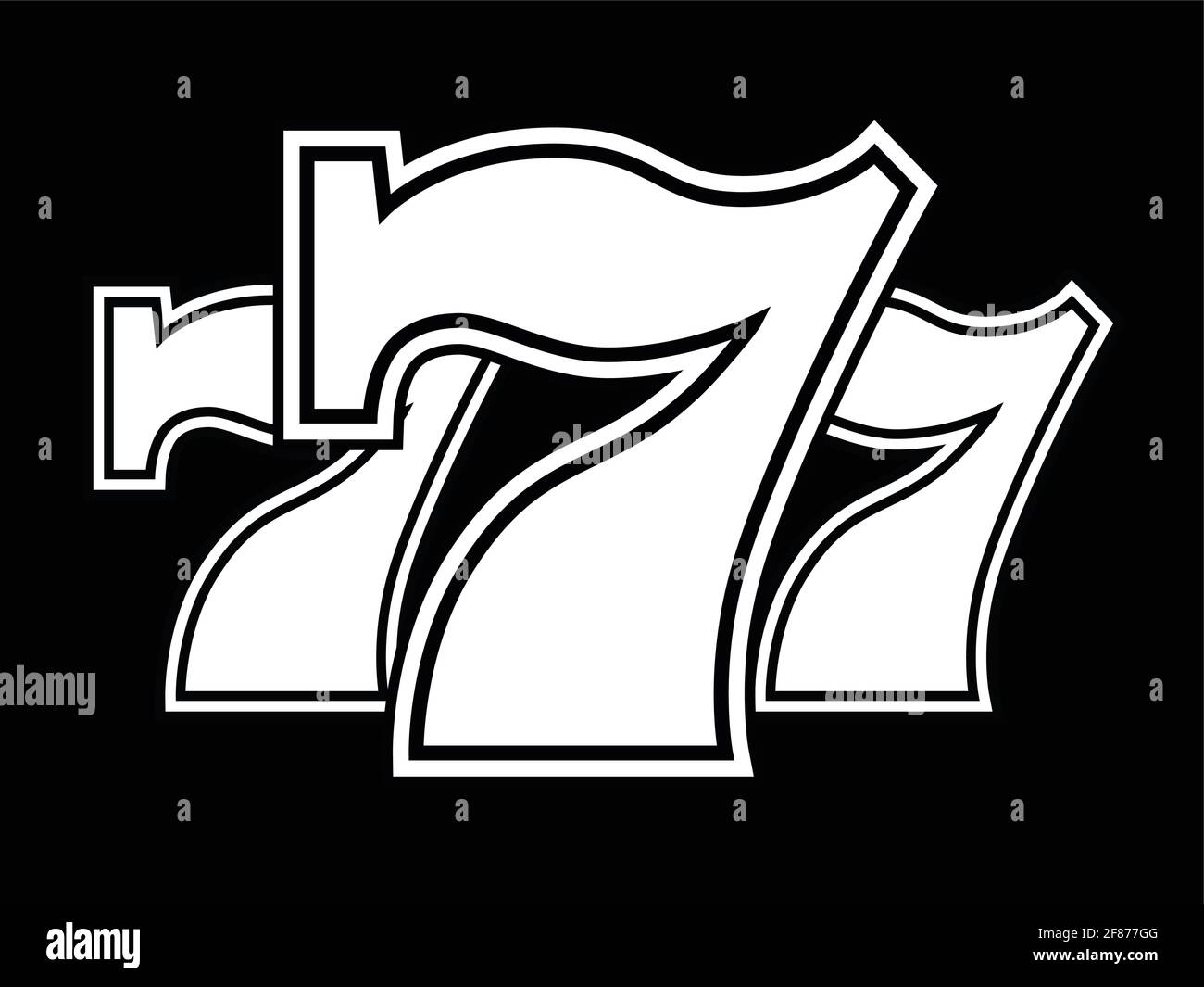 Triple Lucky Sevens avec contour blanc - noir et blanc illustration vectorielle Illustration de Vecteur