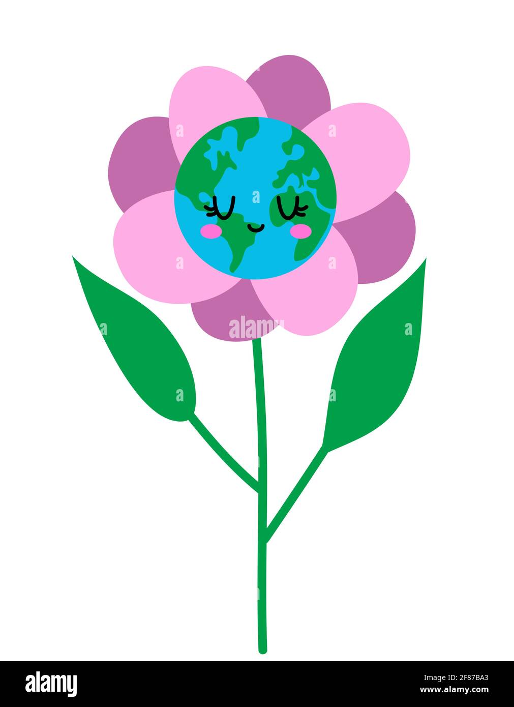Jour de la Terre des fleurs 2021. Planète Terre dans un pot de jardin comme une plante maison. Le jour de la terre kawaii dessin avec la forme de coeur de la terre. Affiche ou t-shirt tissu graphi Illustration de Vecteur
