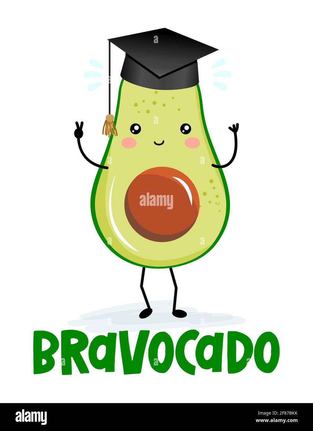 Bravocado (bravo avocat) kawaii dessin de caractère avec chapeau de  graduation sur fond blanc. Bon pour les affiches, les prospectus, les  tee-shirts, les cartes, les invitations, its Image Vectorielle Stock - Alamy