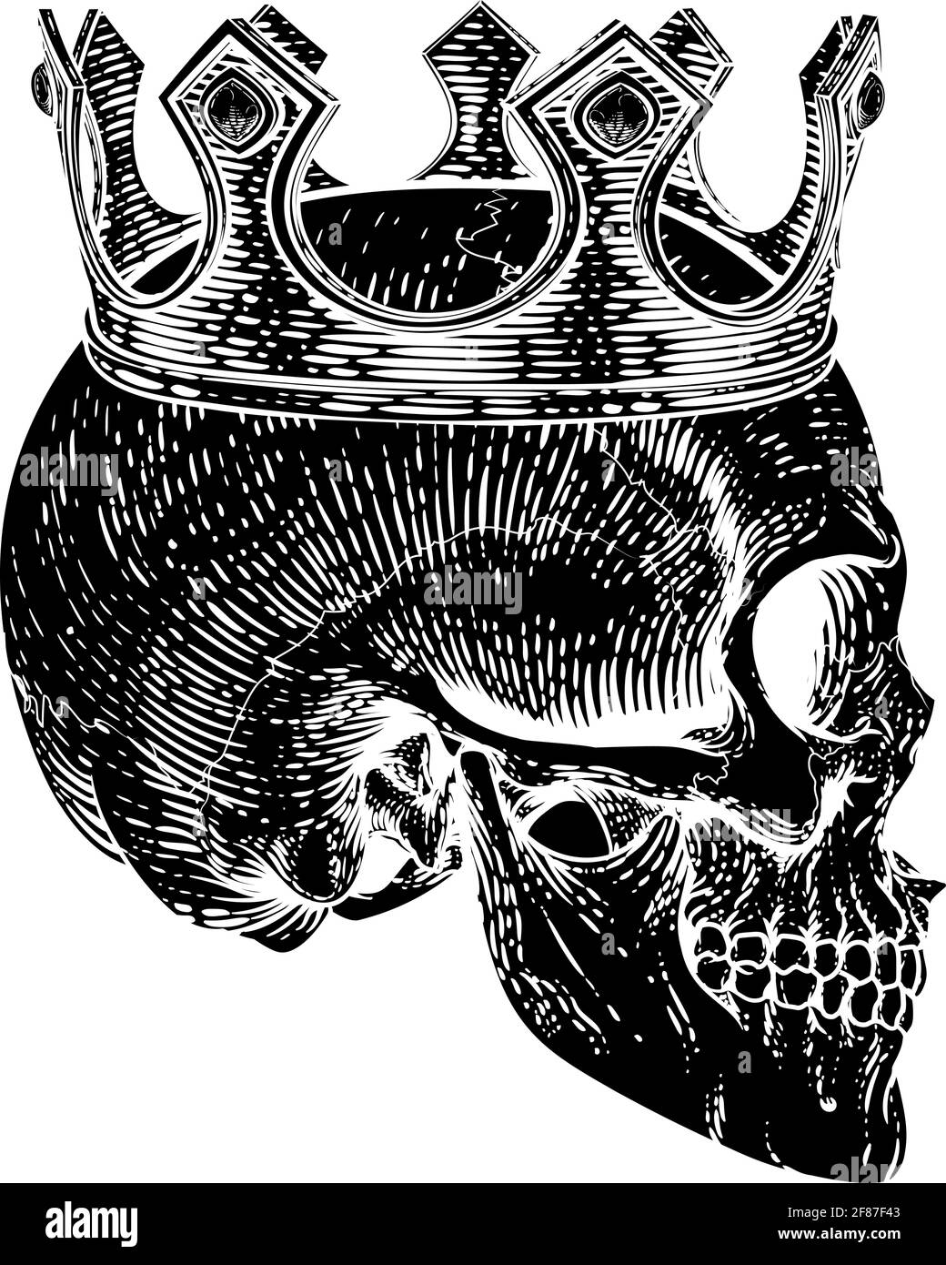 Crâne squelette humain roi portant la couronne royale Illustration de Vecteur