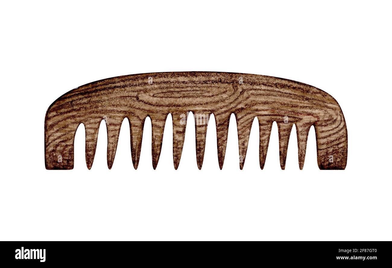 Aquarelle brosse à cheveux en bois dessinés à la main coiffure accessoire de coiffure illustration isolée sur fond blanc. Éco-respectueux de l'environnement sans déchets barbershop beauté écologique hygiène Banque D'Images