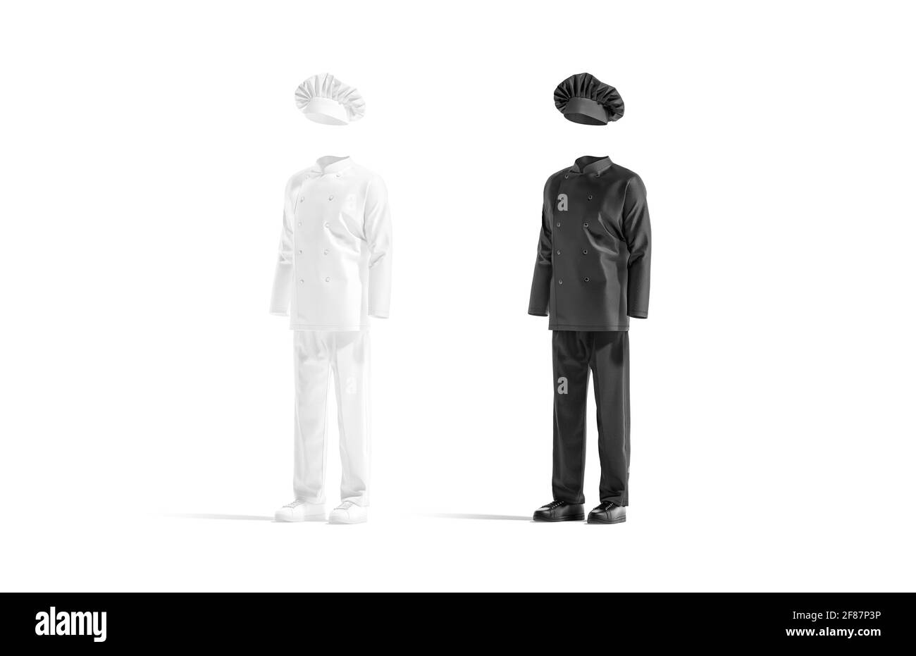 Maquette d'uniforme de chef noir et blanc vierge, vue latérale Banque D'Images