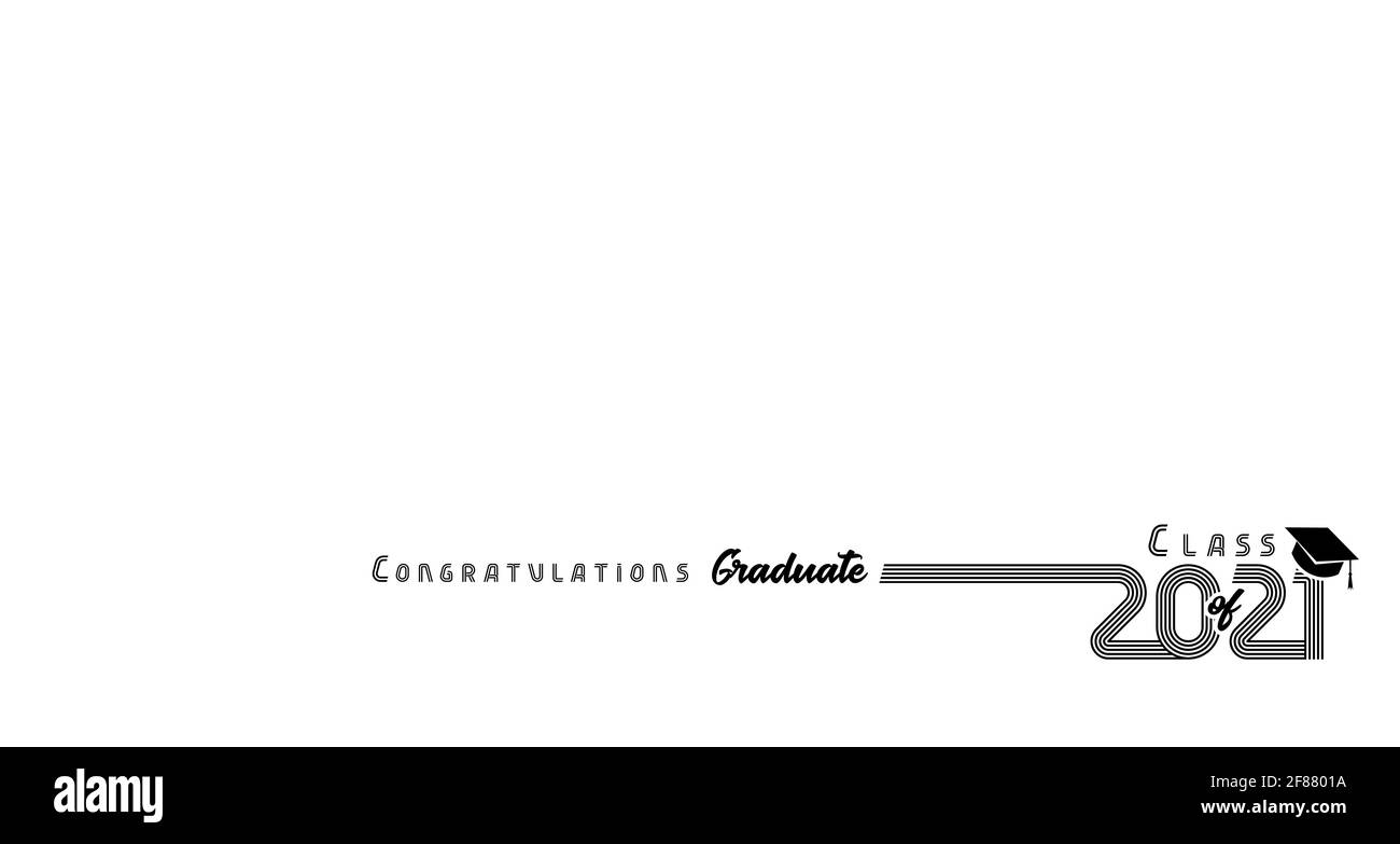 2021 félicitation Graduate Graduate typographie noir sur blanc. Illustration vectorielle classe de 2021 ans, texte de dessin au trait en casquette académique sur blanc Illustration de Vecteur