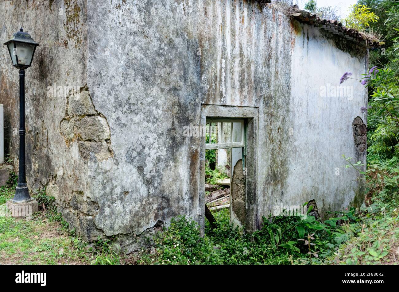 Maisons en ruines à Nordeste, île de Sao Miguel, Açores Banque D'Images