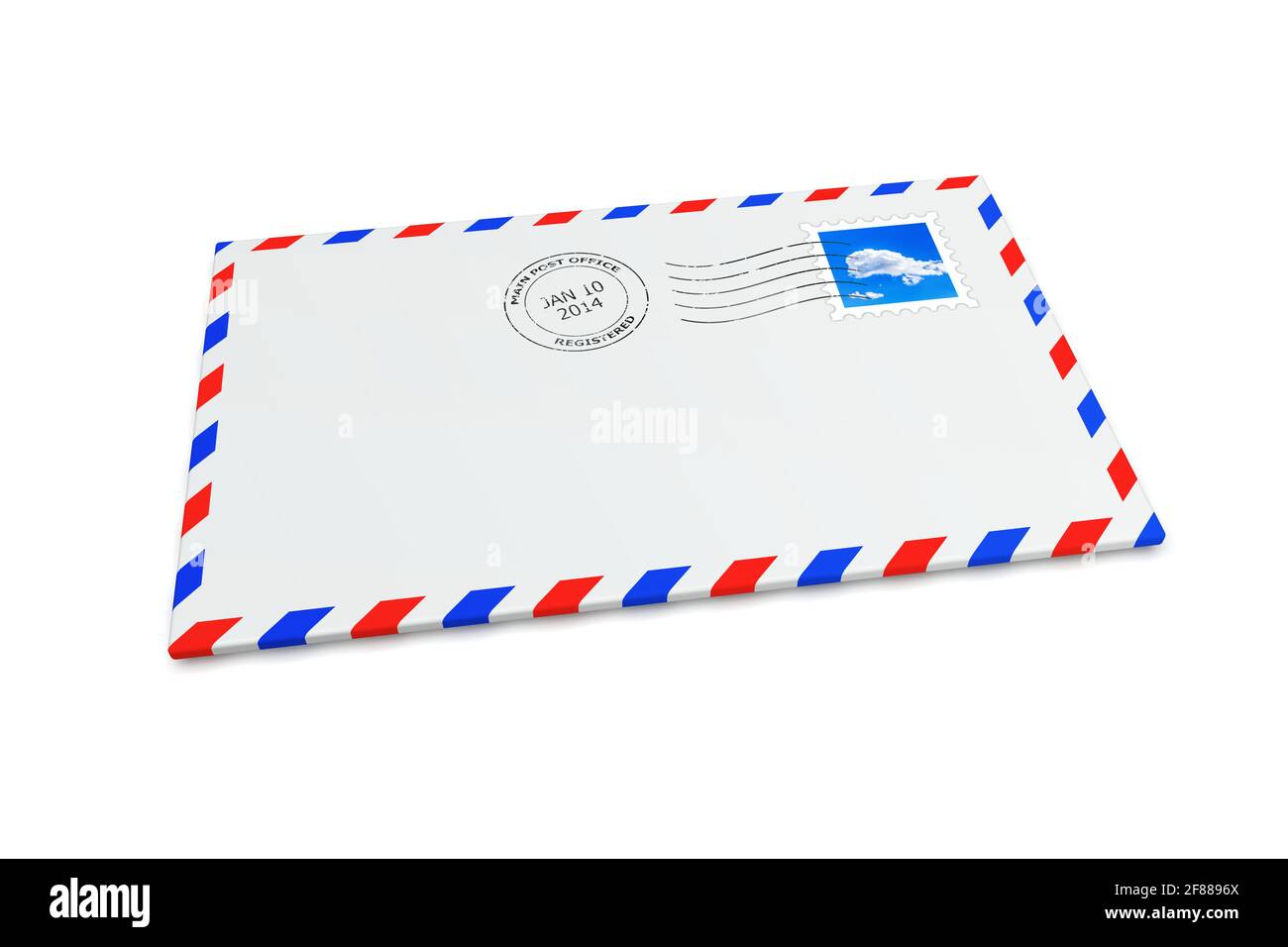 Enveloppe postale isolée avec timbre-poste et cachet postal Banque D'Images