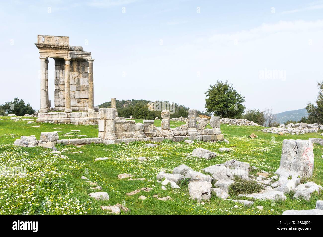 Autel dans le temple de Mashnaqa, ruines romaines, Liban Banque D'Images