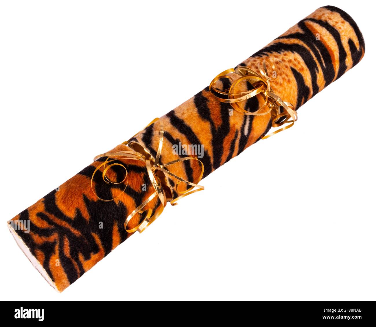 Photo studio d'un Cracker traditionnel décoré dans un motif à imprimé tigre en fourrure. Banque D'Images