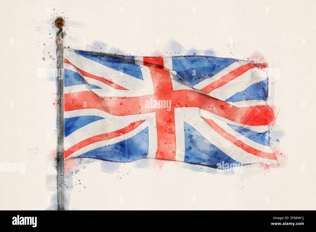Drapeau britannique, drapeau du Royaume-Uni. Aquarelle, aquarelle. Banque D'Images
