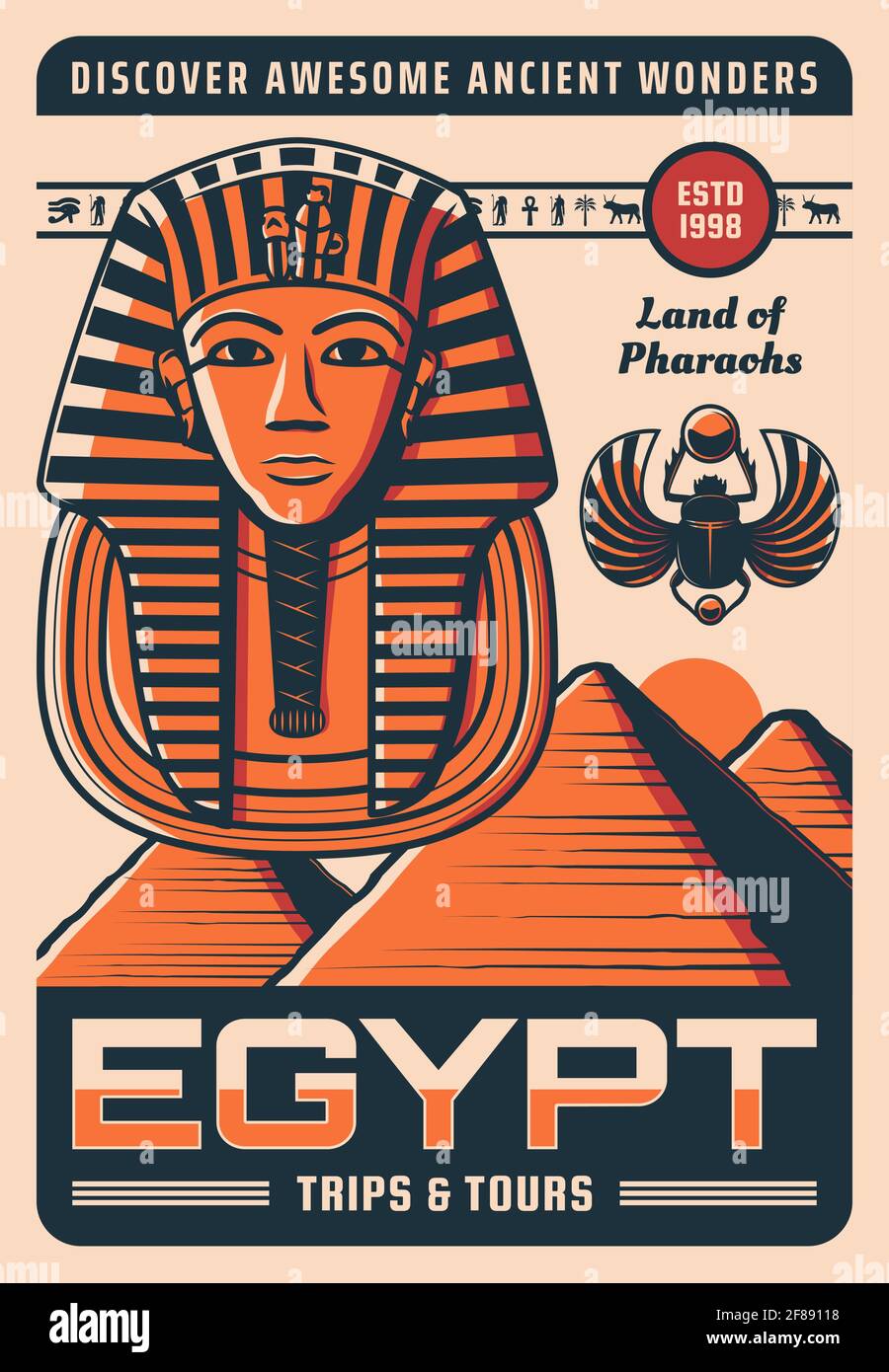 L'Égypte voyage poster rétro avec vecteur anciens monuments égyptiens