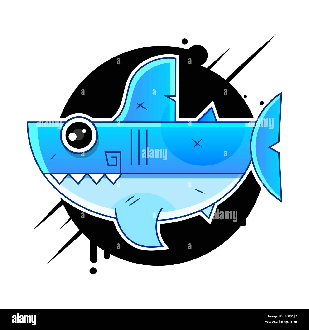 Illustration vectorielle requin blanc crasseux dessin animé vectoriel signe pour l'impression, dans les bandes dessinées, mode Illustration de Vecteur
