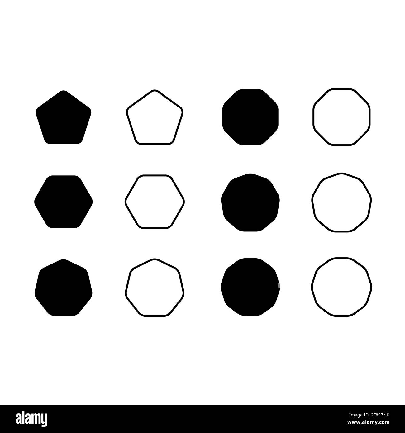 Ensemble de vecteurs icône symbole pentagone, hexagone, octogonal, décagonal, dodécagonal etc . Illustration de Vecteur