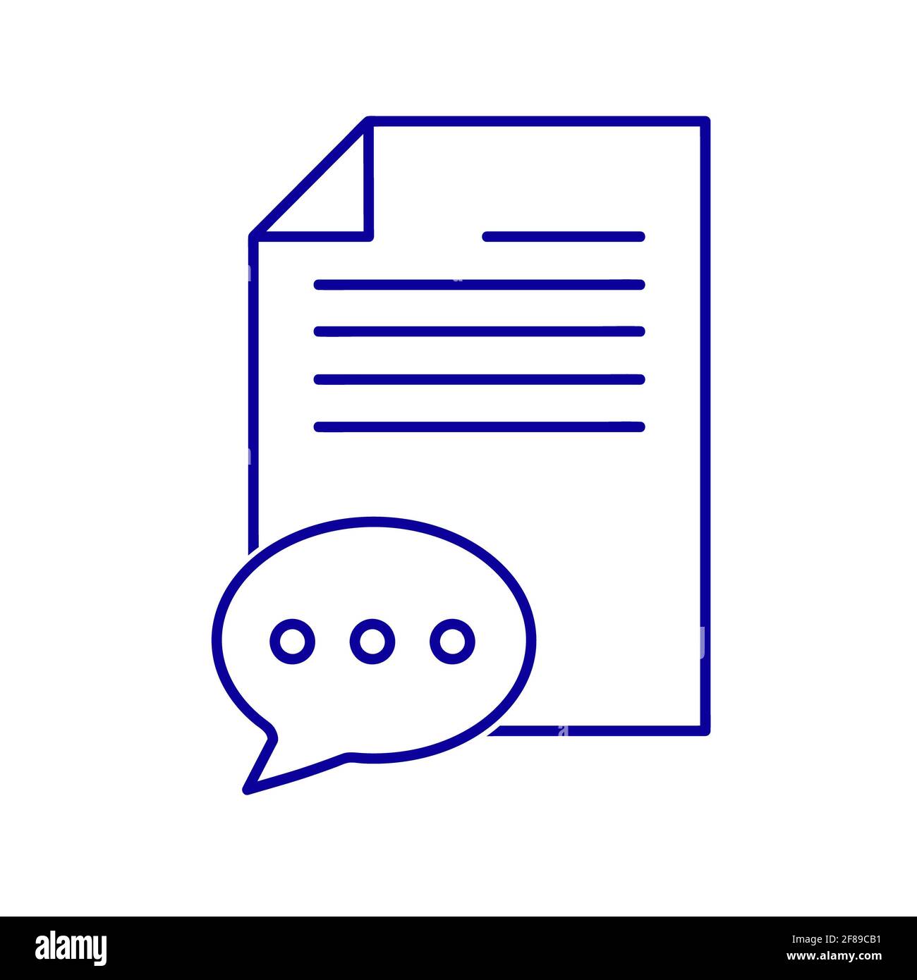 Document avec symbole de commentaire à plat. Pictogramme pour le Web. Trait. Isolé sur fond blanc. Vecteur eps10 Banque D'Images