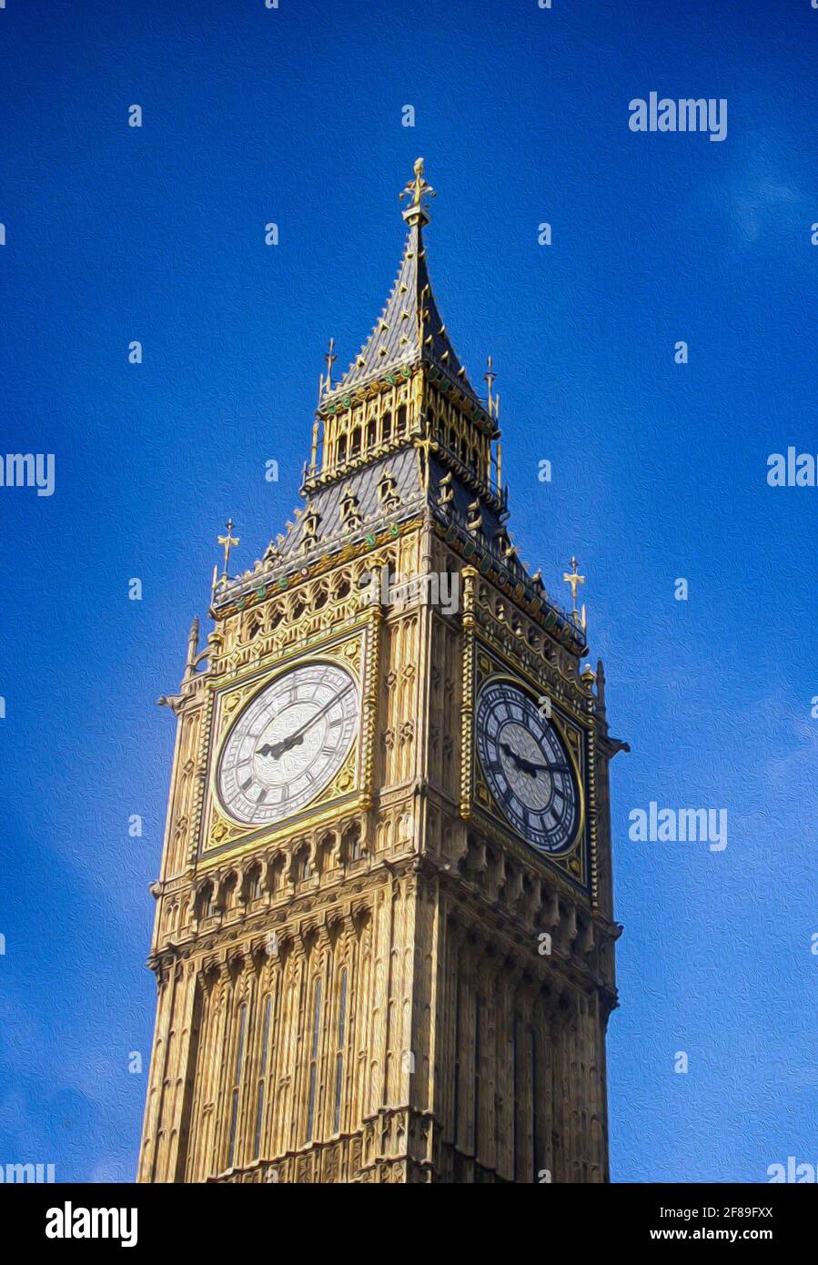 Tour de l'horloge Big ben célèbre et emblématique point de repère de la ville, construit au XIXe siècle dans le style néo-gothique.effet de peinture ajouté Banque D'Images