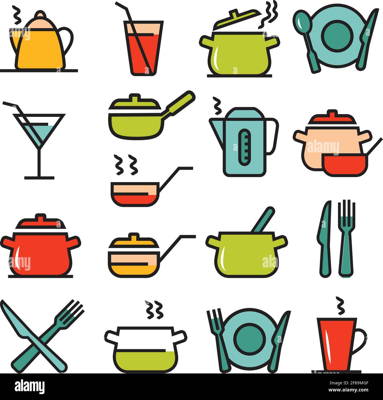 Cuisine, ustensiles de cuisine icônes ensemble adapté pour info graphiques, sites Web, supports d'impression et interfaces. Collection d'icônes vectorielles de style simple. Illustration de Vecteur
