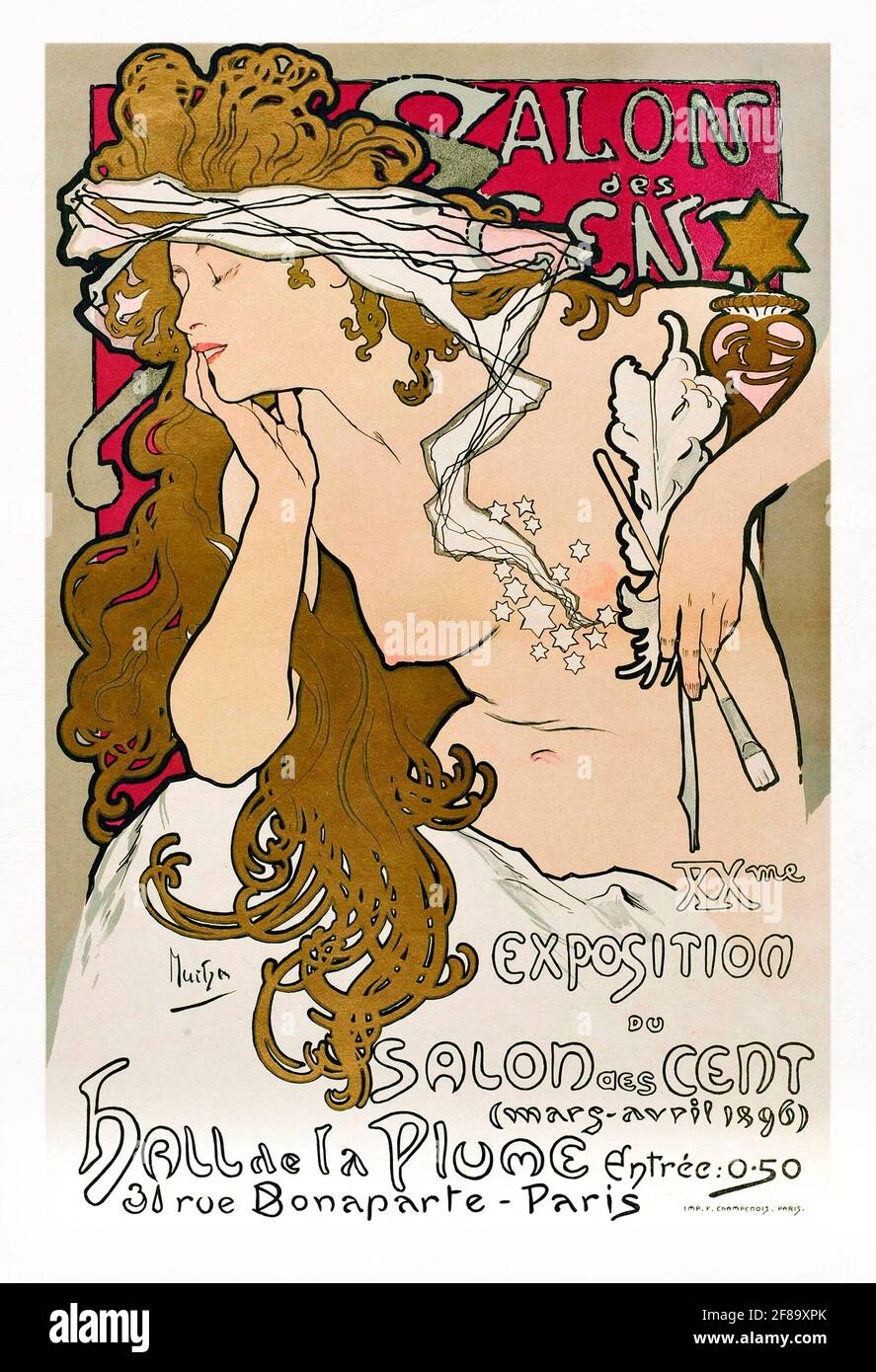 Salon des cent – Art Nouveau par Alphonse Mucha 1896 Banque D'Images