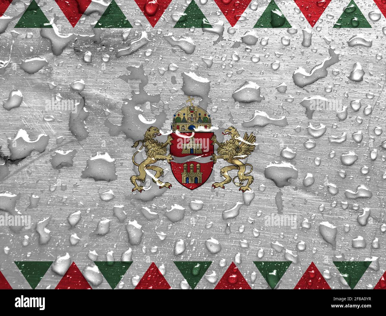 Drapeau de Budapest, Hongrie avec gouttes de pluie Banque D'Images