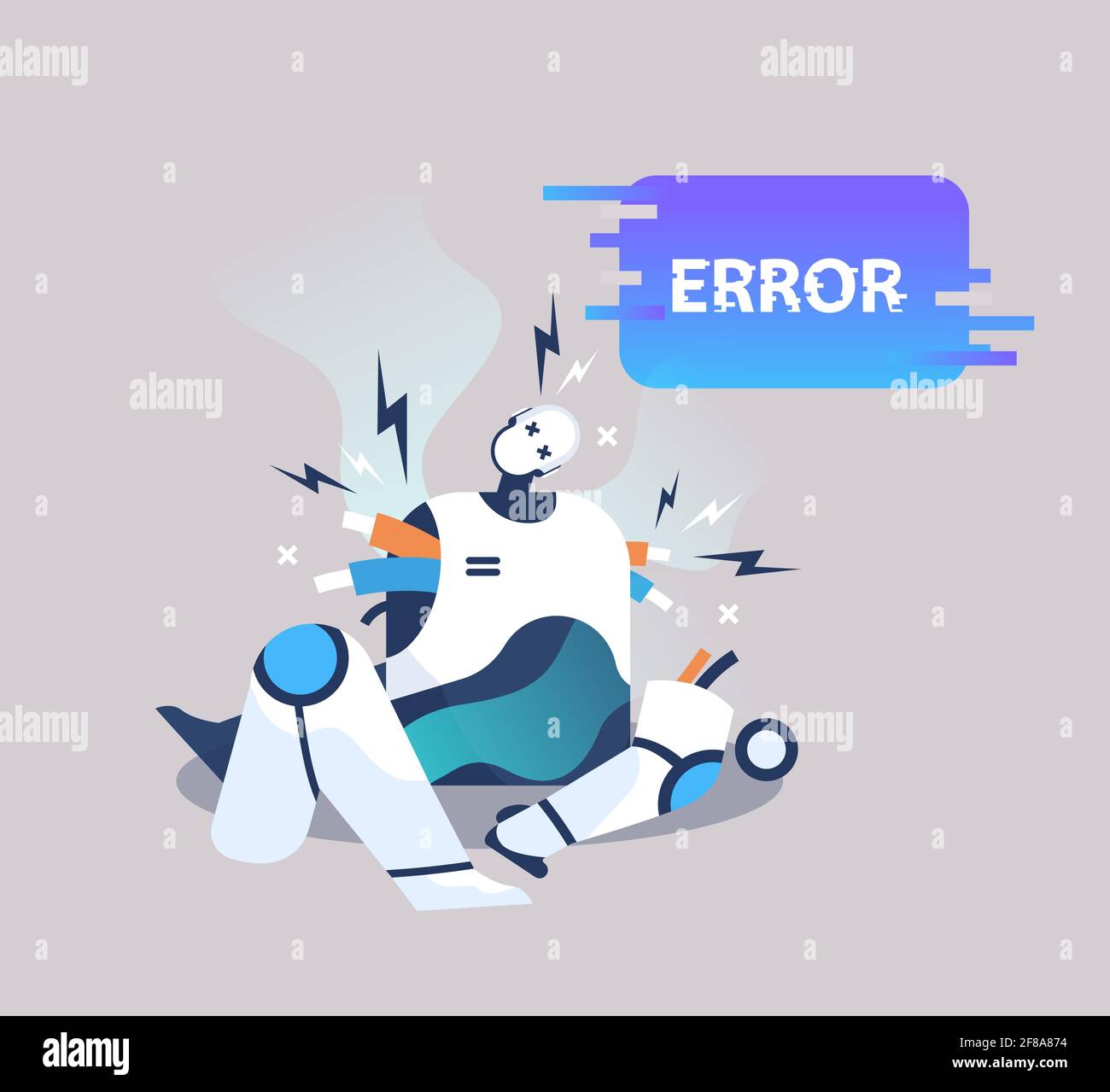 robot cassé montrant l'erreur échecs de l'intelligence artificielle surchargé concept plein longueur Illustration de Vecteur