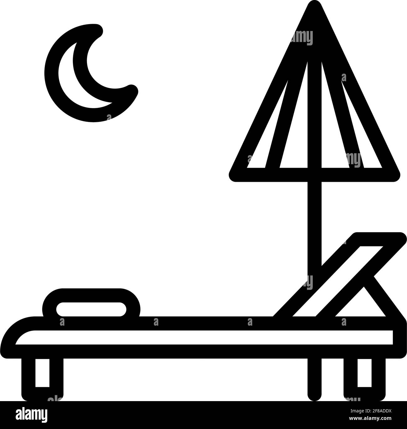 Nuit à la plage avec logo de chaise icône signe illustration vectorielle avec style de contour Illustration de Vecteur