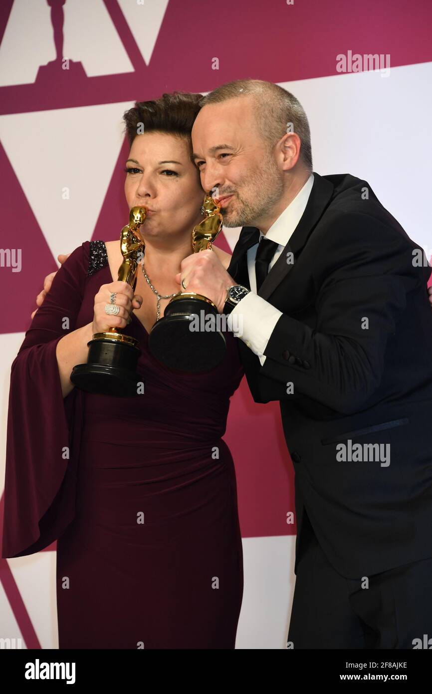 Lauréat Édition sonore John Warhurst, Nina Hartstone dans la salle de presse lors de la 91e édition annuelle des Oscars, qui a eu lieu au Dolby Theatre à Hollywood, Californie, le dimanche 24 février 2019 photo par Jennifer Graylock-Graylock.com 917-519-7666 Banque D'Images