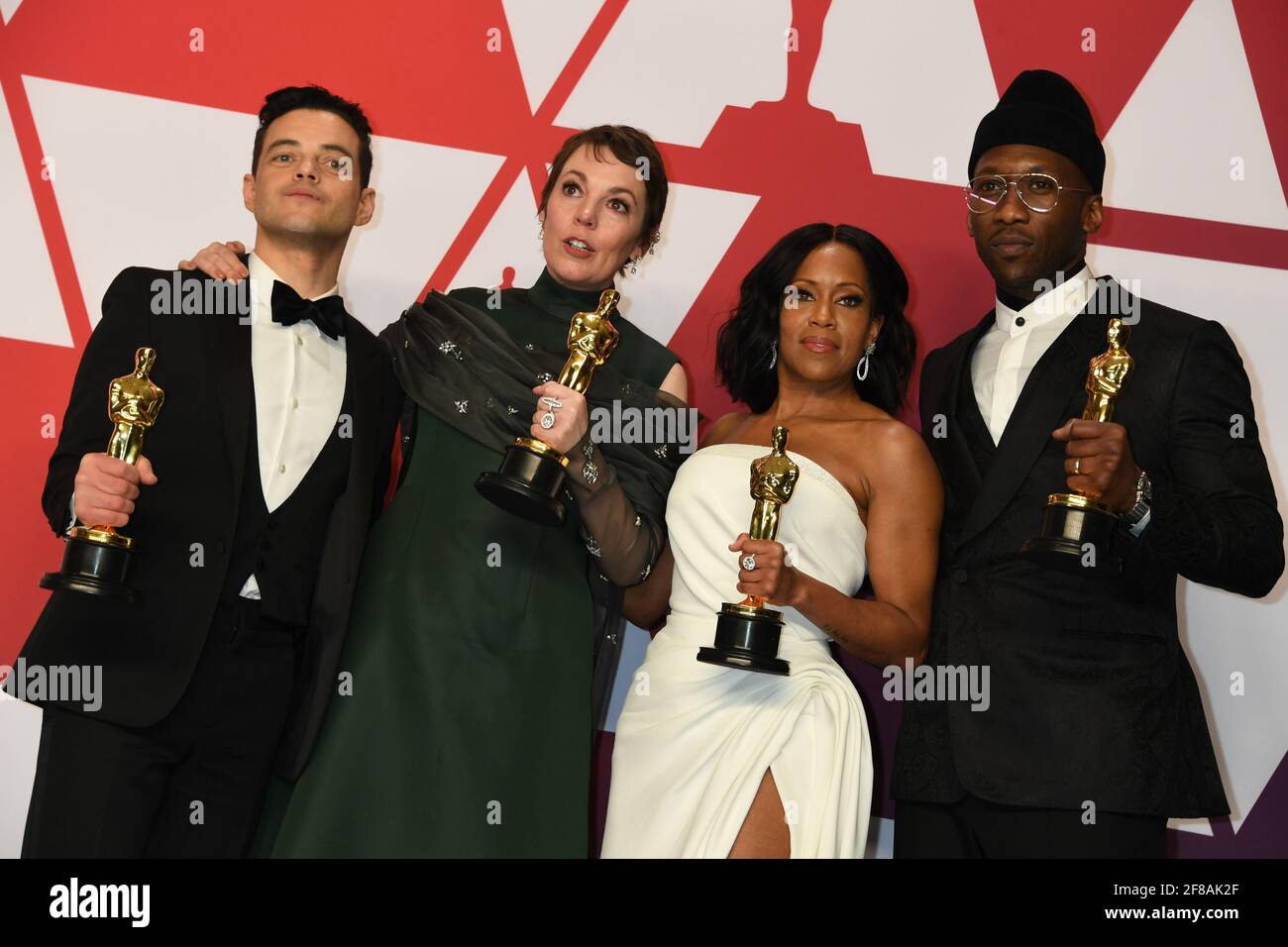 Oscar Winners Rami Malek, Olivia Coleman, Mahershala Ali, Regina King dans la salle de presse pendant la 91e cérémonie annuelle des Oscars, tenue au Dolby Theatre à Hollywood, Californie, le dimanche 24 février 2019 photo par Jennifer Graylock-Graylock.com 917-519-7666 Banque D'Images