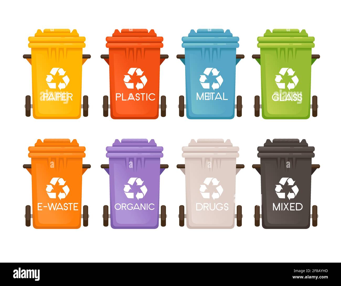 Ensemble de poubelles de couleur poubelles pour différents types  illustration de vecteur de déchets isolée sur fond blanc Image Vectorielle  Stock - Alamy