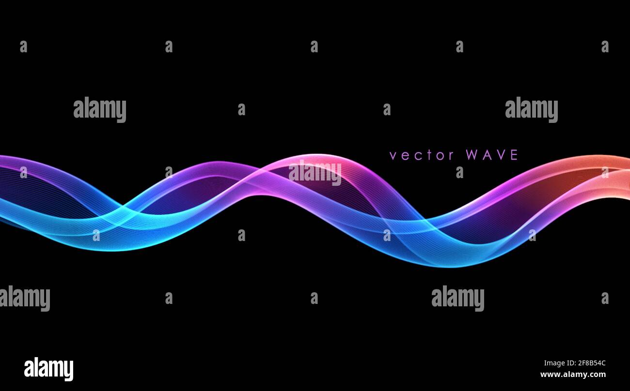 Vecteur abstrait lignes d'ondes fluides colorées isolées sur fond noir. Élément de conception pour la technologie, la science, la musique ou le concept moderne. Illustration de Vecteur