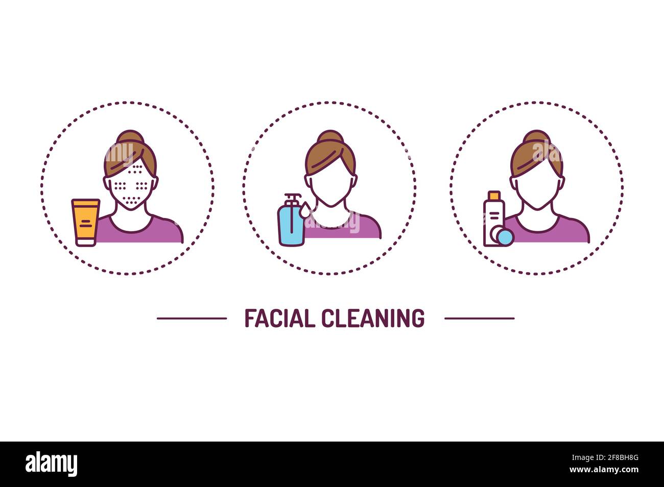 Concept d'icônes de couleur de ligne de nettoyage du visage. Éléments  vectoriels pour filles et produits cosmétiques. Soins de la peau.  Pictogrammes de contour pour la page Web, l'application mobile, la promotion