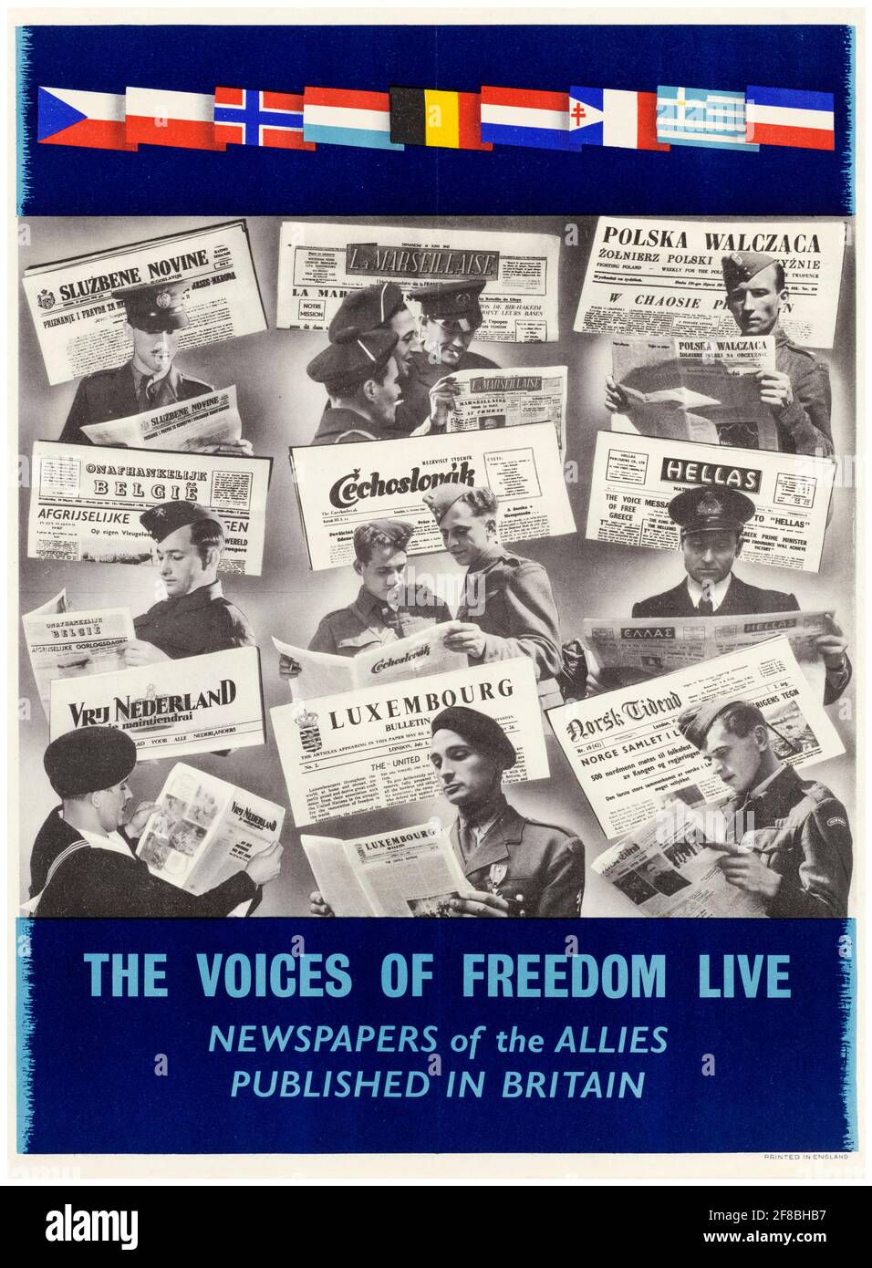 British, WW2, voix de la liberté live: Journaux des alliés publiés en Grande-Bretagne, affiche motivationnelle, 1942-1945 Banque D'Images