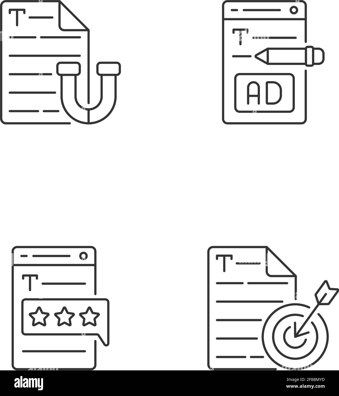 Jeu d'icônes linéaires de contenu en ligne captivant Illustration de Vecteur