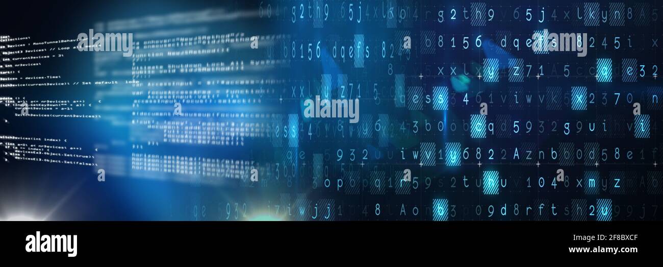 Traitement du code informatique sur fond bleu, technologie, programmation et concept de codage informatique Banque D'Images