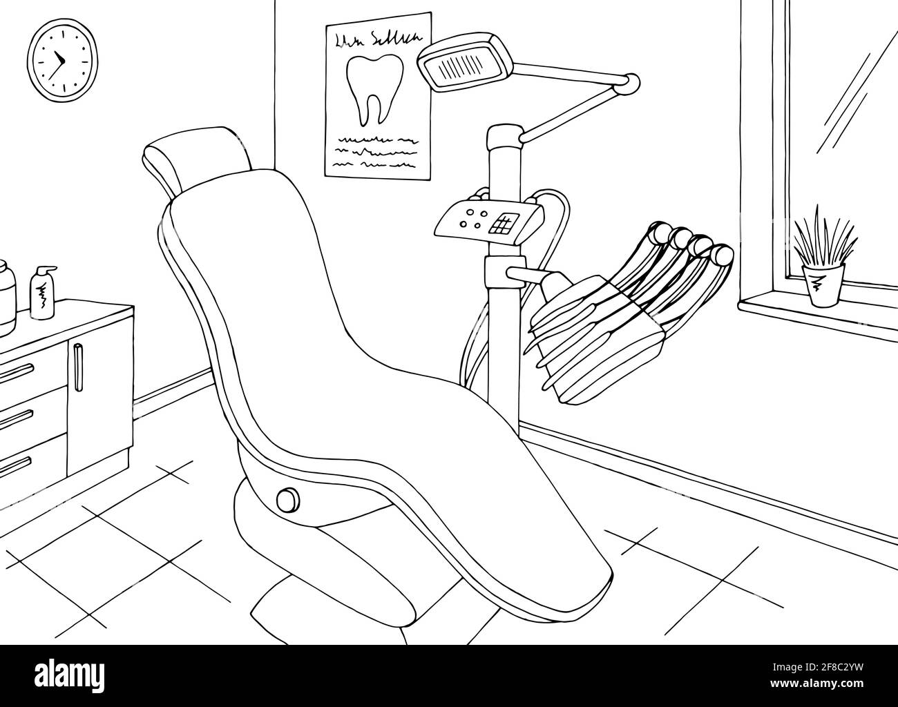 Cabinet de dentiste graphique clinique noir blanc esquisse illustration vecteur Illustration de Vecteur