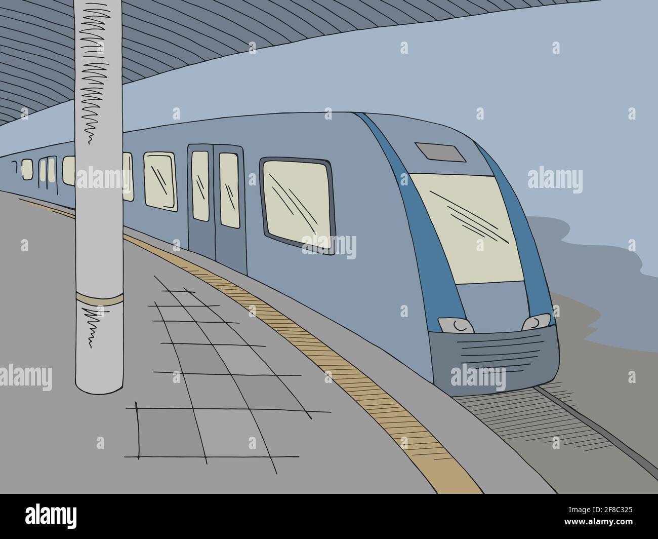 Gare plate-forme train graphique couleur dessin illustration vecteur Illustration de Vecteur