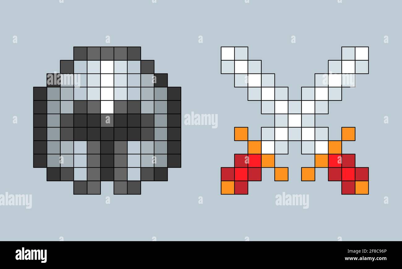 Model Pixel Art Minecraft épée Le dessin animé Vector pixel art croise les épées et les éléments isolés de  la barre en gris Image Vectorielle Stock - Alamy