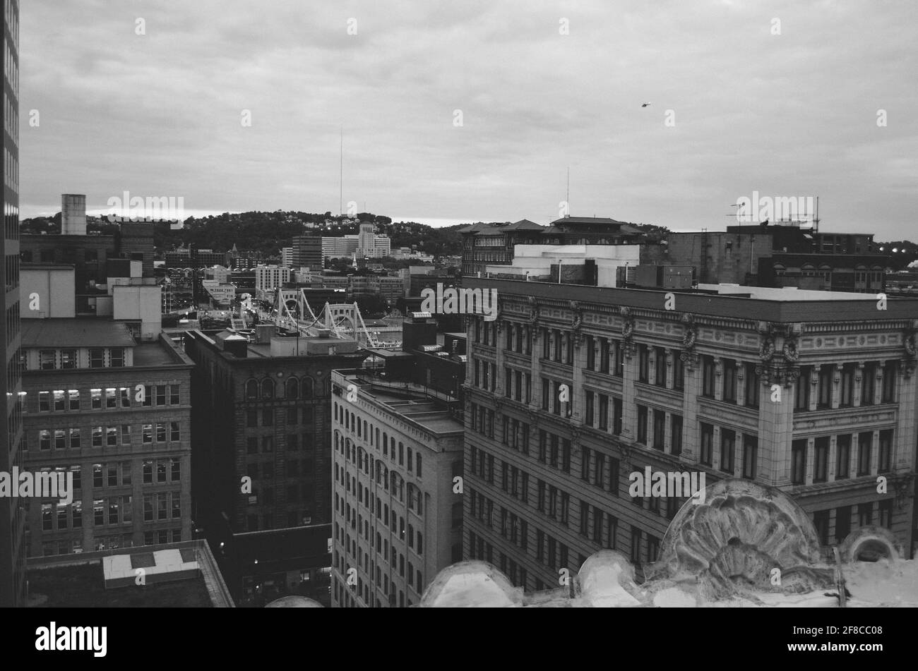 Centre-ville de Pittsburgh, Pennsylvanie, en noir et blanc Banque D'Images