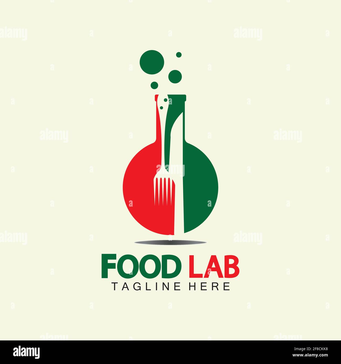 Modèle de conception d'illustration de l'icône vectorielle du logo Food Lab. Logo Lab. Tube à essai de laboratoire avec cuillère et fourchette. Illustration de Vecteur