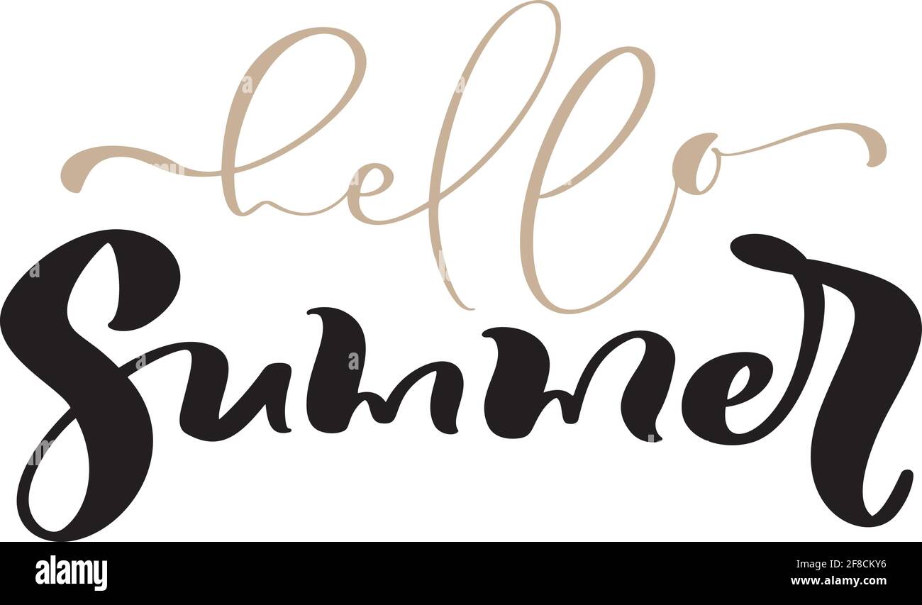 Bonjour été Calligraphie lettrage texte de forme. Vecteur extrait à la main expression isolée. Illustration motif isolé de l'esquisse pour carte de vœux, impression Illustration de Vecteur