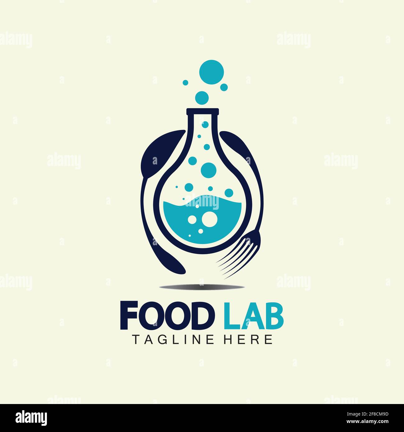 Modèle de conception d'illustration de l'icône vectorielle du logo Food Lab. Logo Lab. Tube à essai de laboratoire avec cuillère et fourchette. Illustration de Vecteur