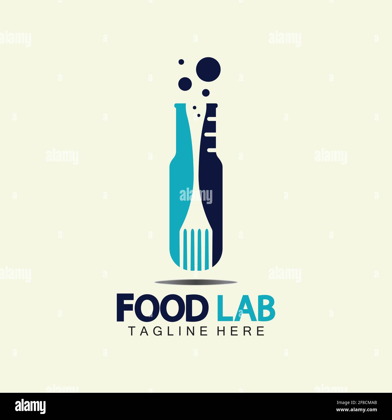 Modèle de conception d'illustration de l'icône vectorielle du logo Food Lab. Logo Lab. Tube à essai de laboratoire avec cuillère et fourchette. Illustration de Vecteur