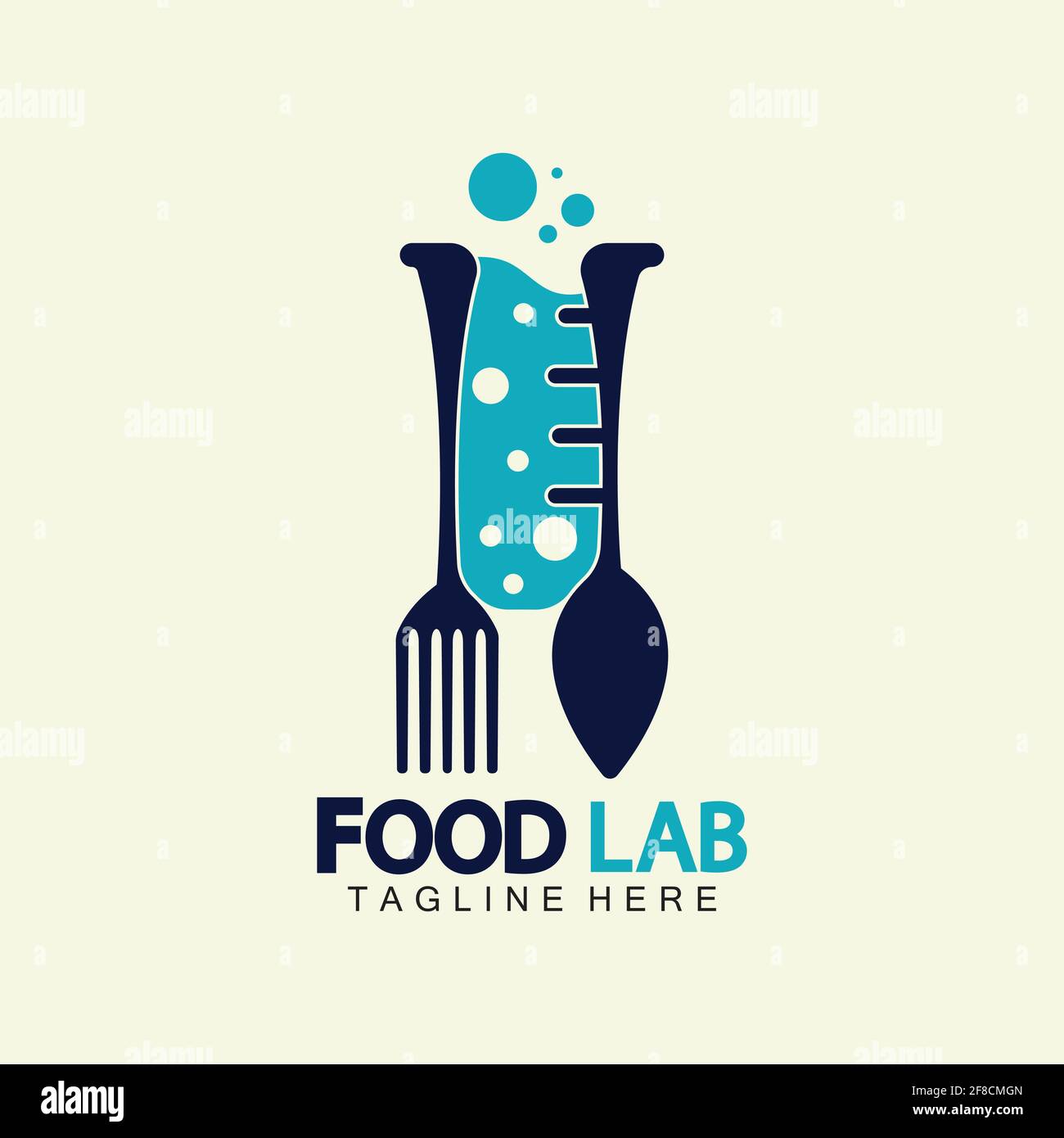 Modèle de conception d'illustration de l'icône vectorielle du logo Food Lab. Logo Lab. Tube à essai de laboratoire avec cuillère et fourchette. Illustration de Vecteur