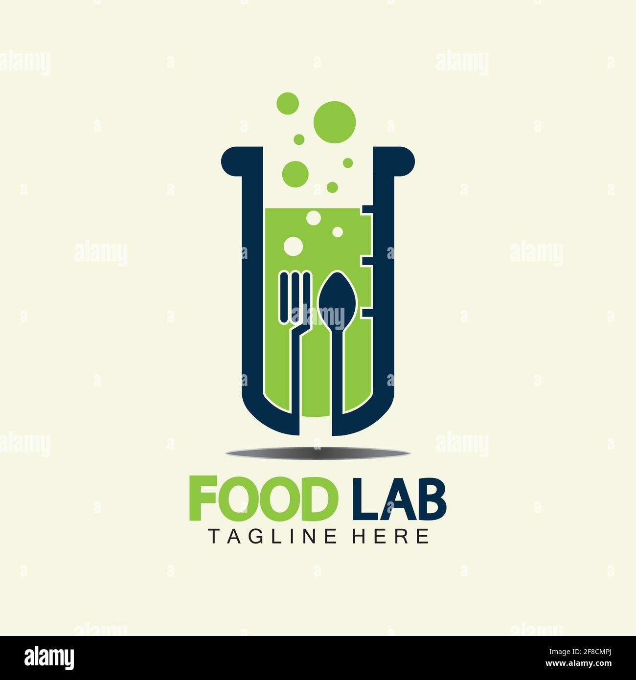 Modèle de conception d'illustration de l'icône vectorielle du logo Food Lab. Logo Lab. Tube à essai de laboratoire avec cuillère et fourchette. Illustration de Vecteur