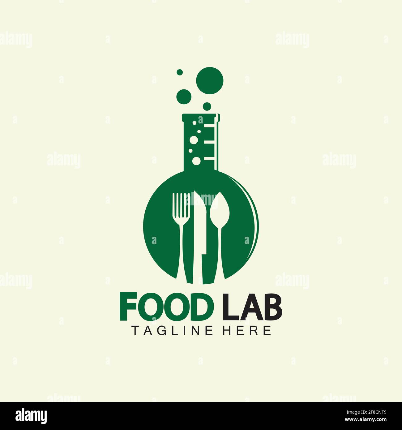Modèle de conception d'illustration de l'icône vectorielle du logo Food Lab. Logo Lab. Tube à essai de laboratoire avec cuillère et fourchette. Illustration de Vecteur